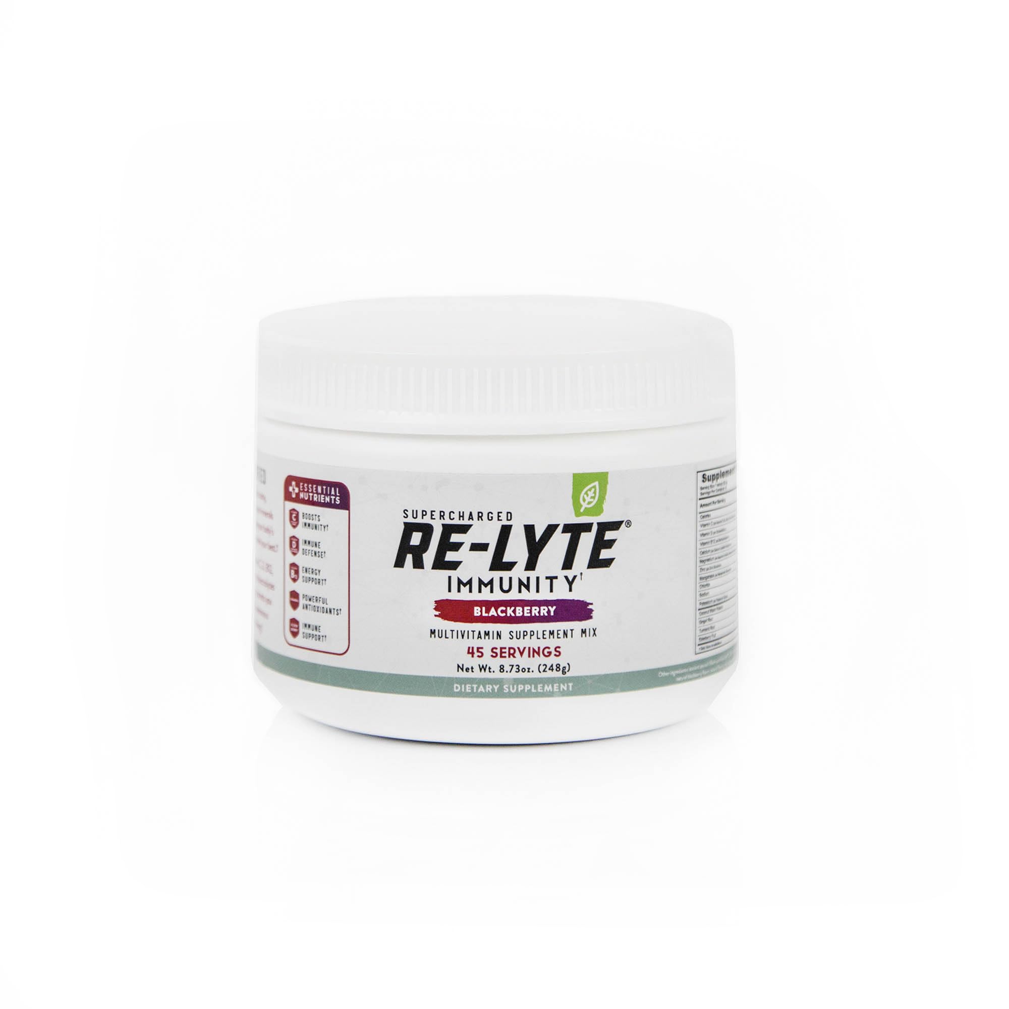 Redmond Re-Lyte Immunity blackberry powder tub for daily immune support with clean ingredients