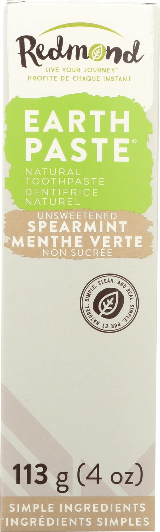 Redmond Earthpaste Spearmint Toothpaste with Bentonite Clay, 4 oz packaging – Non Fluoride, vegan, gluten-free
