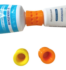 USA-made toothpaste refill adapters in assorted colors