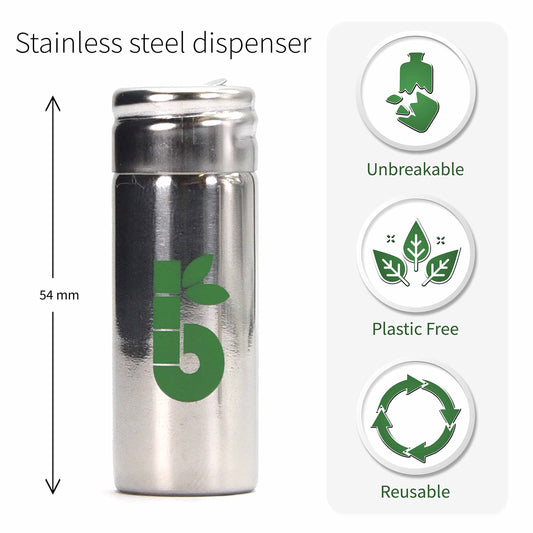 Refillable stainless steel floss dispenser with integrated cutting lid
