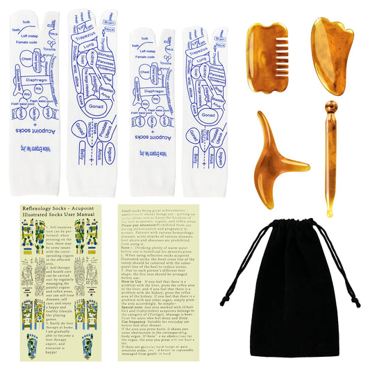 Reflexology socks with integrated resin acupressure tools laid flat