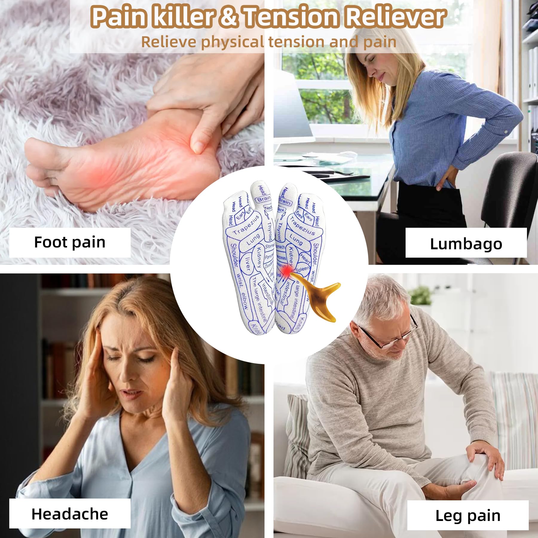 Hands and feet benefiting from acupressure therapy concept