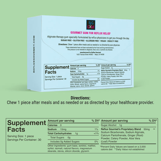 Ingredients close-up of Reflux Gourmet Berry Soothe Gum natural actives