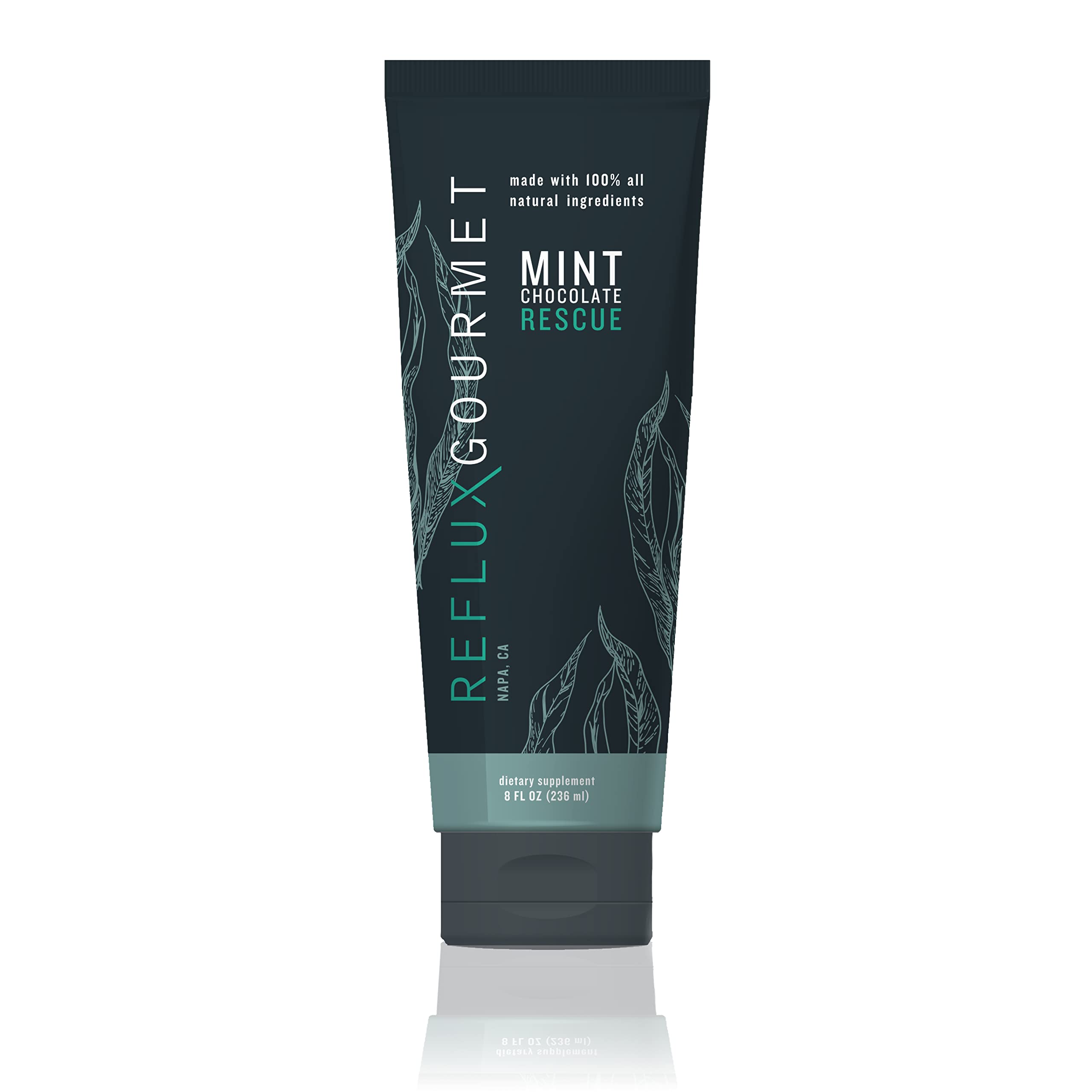REFLUX GOURMET Mint Chocolate Rescue bottle ready for after-meal relief.