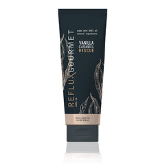 REFLUX GOURMET Vanilla Caramel Rescue bottle shown for post‑meal relief possibilities.