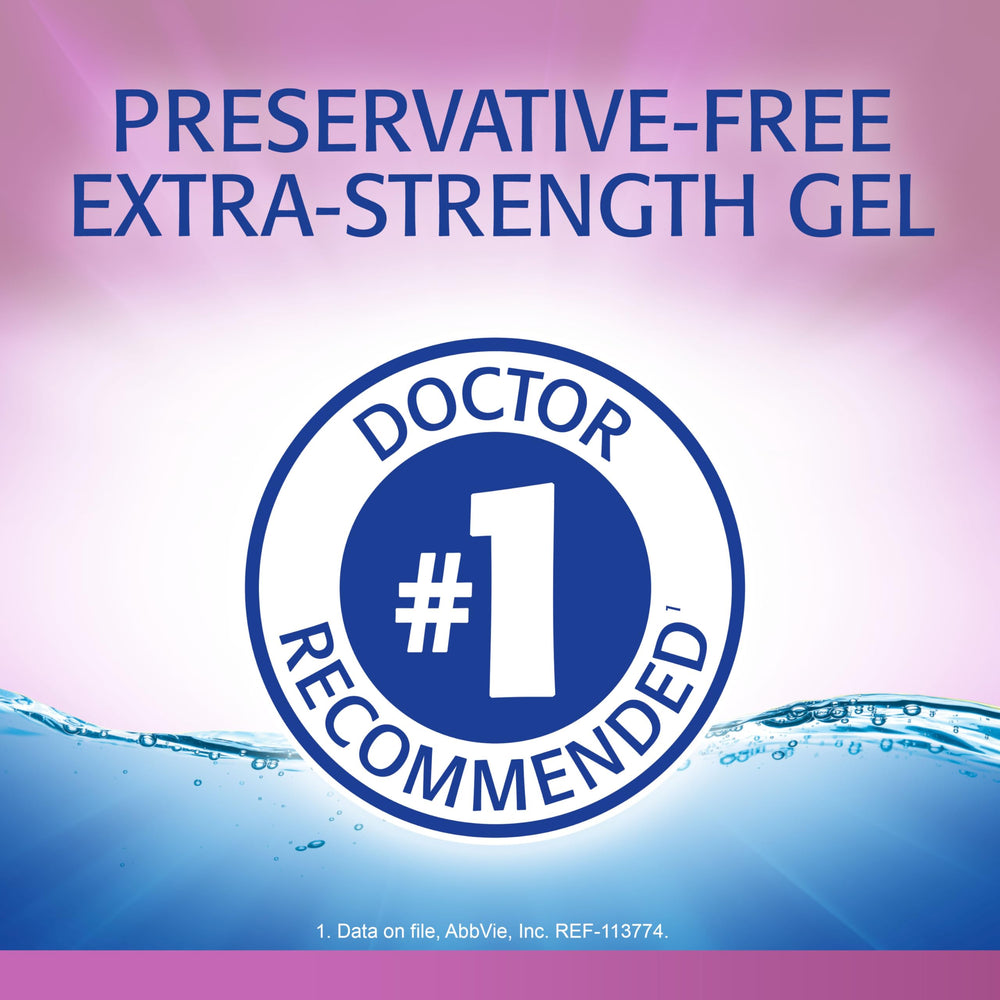 Refresh Celluvisc single-use container close-up shows sterile, on-the-go relief.