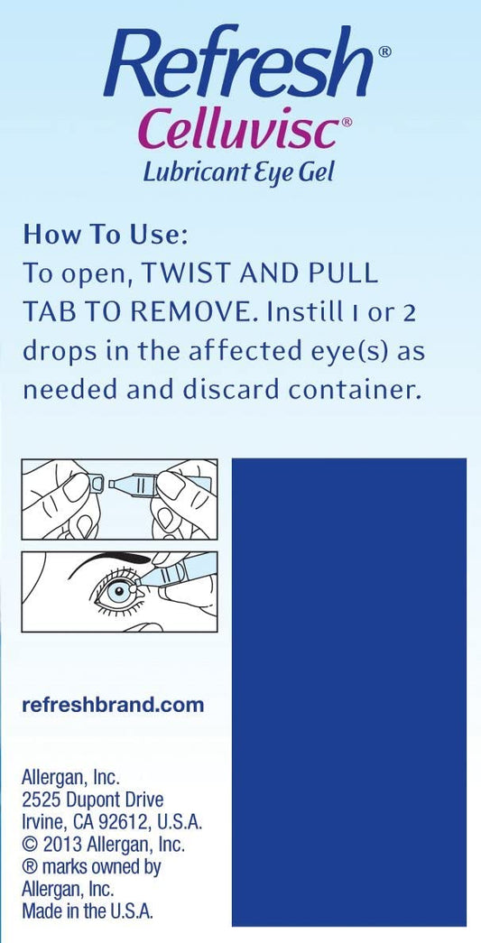 Refresh Celluvisc single-use vial close-up shows sterile, convenient application.