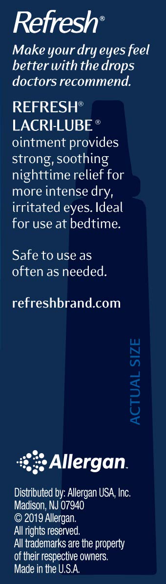Refresh Lacri-Lube label clearly identifies trusted eye care product.