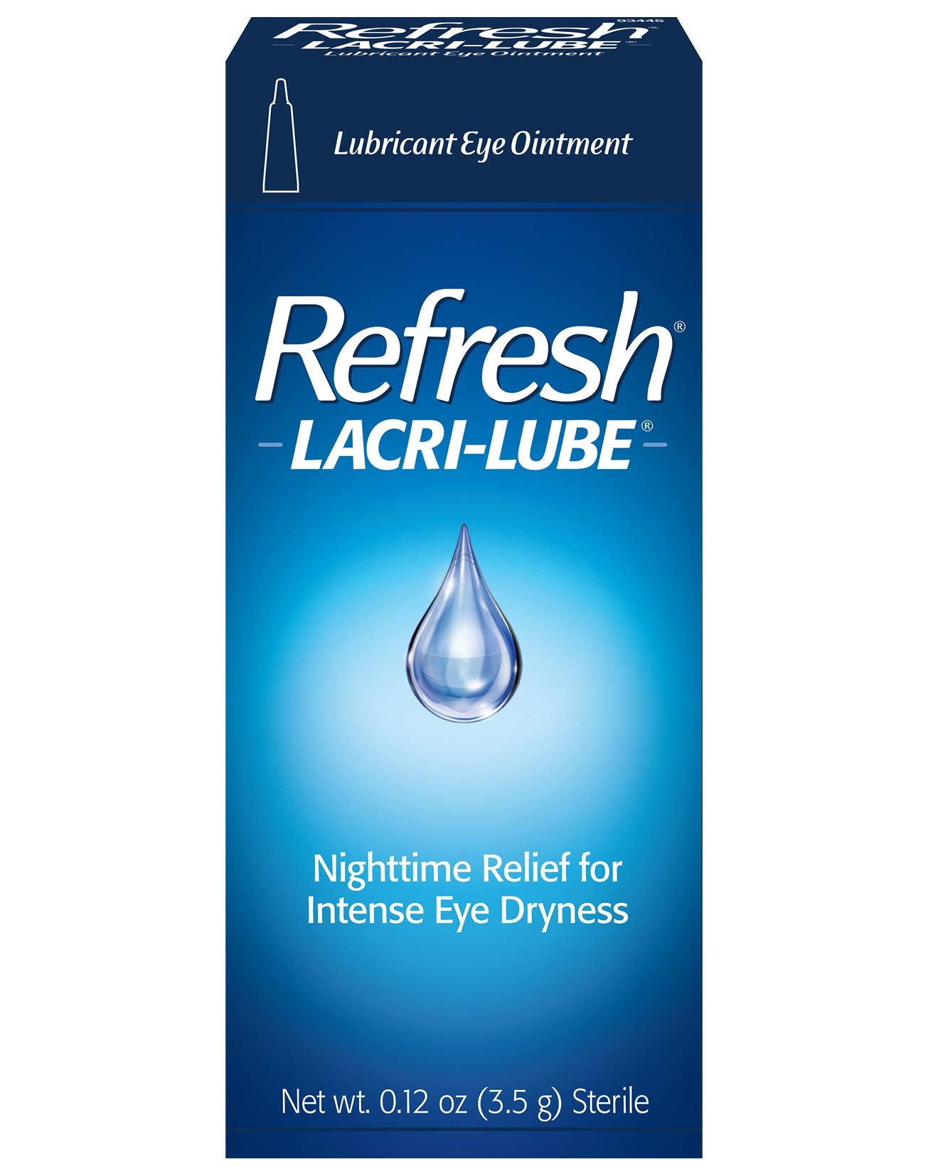 Refresh Lacri-Lube ointment tube closeup showing long-lasting eye lubrication.
