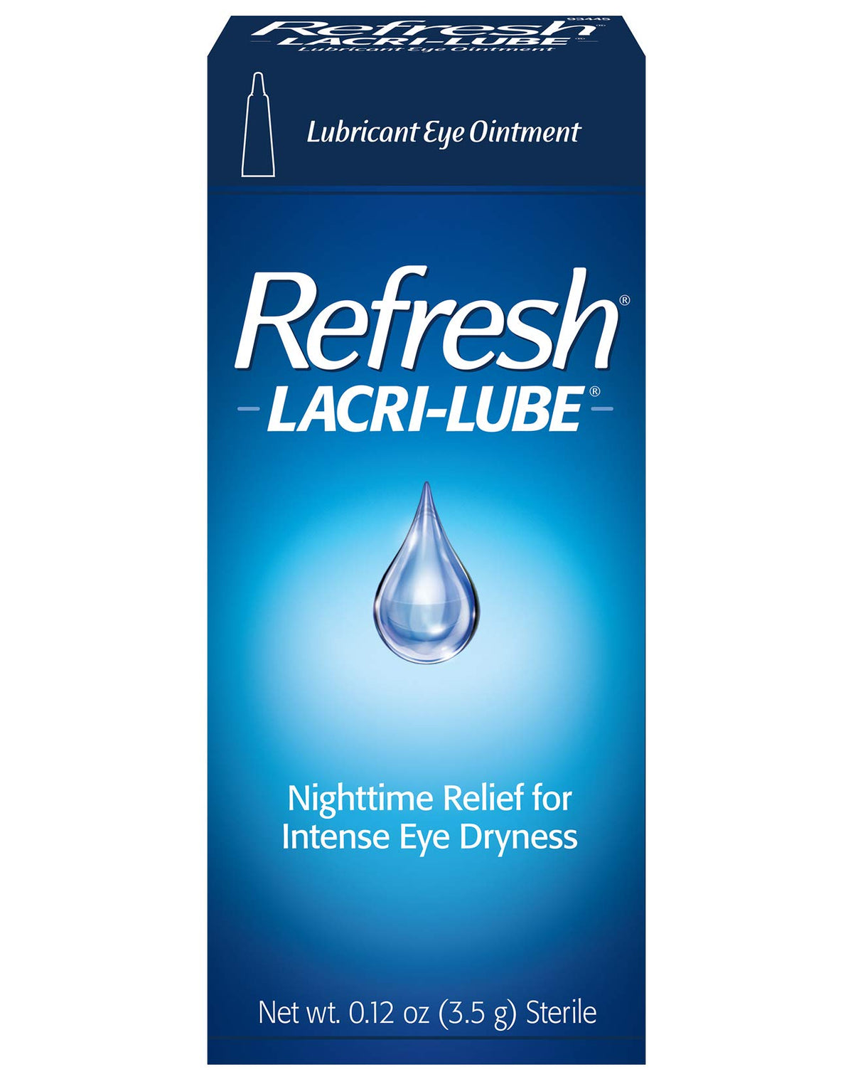 Refresh Lacri-Lube ointment tube closeup showing long-lasting eye lubrication.