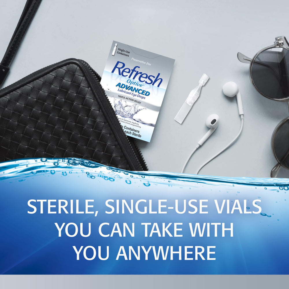 Refresh Optive Advanced lipid-enhanced drop highlights evaporation protection.