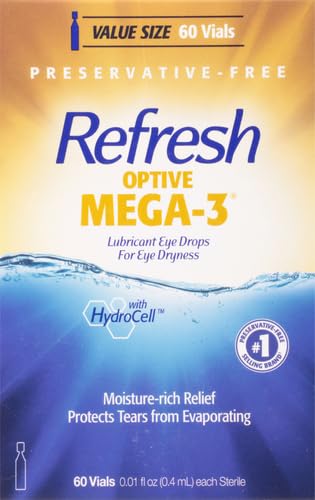 Refresh Optive Mega-3 drop-dispense closeup shows rapid dryness relief.