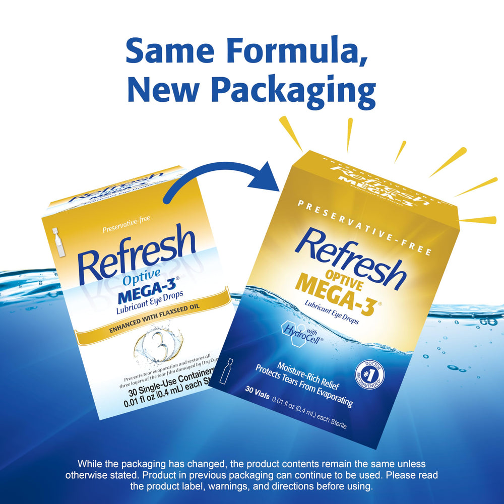 Refresh Optive Mega-3 preservative-free label highlights safe, frequent use