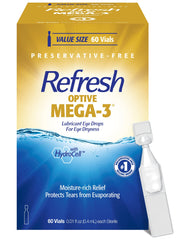 Refresh Optive Mega-3 single-use vials provide quick, preservative-free moisture.