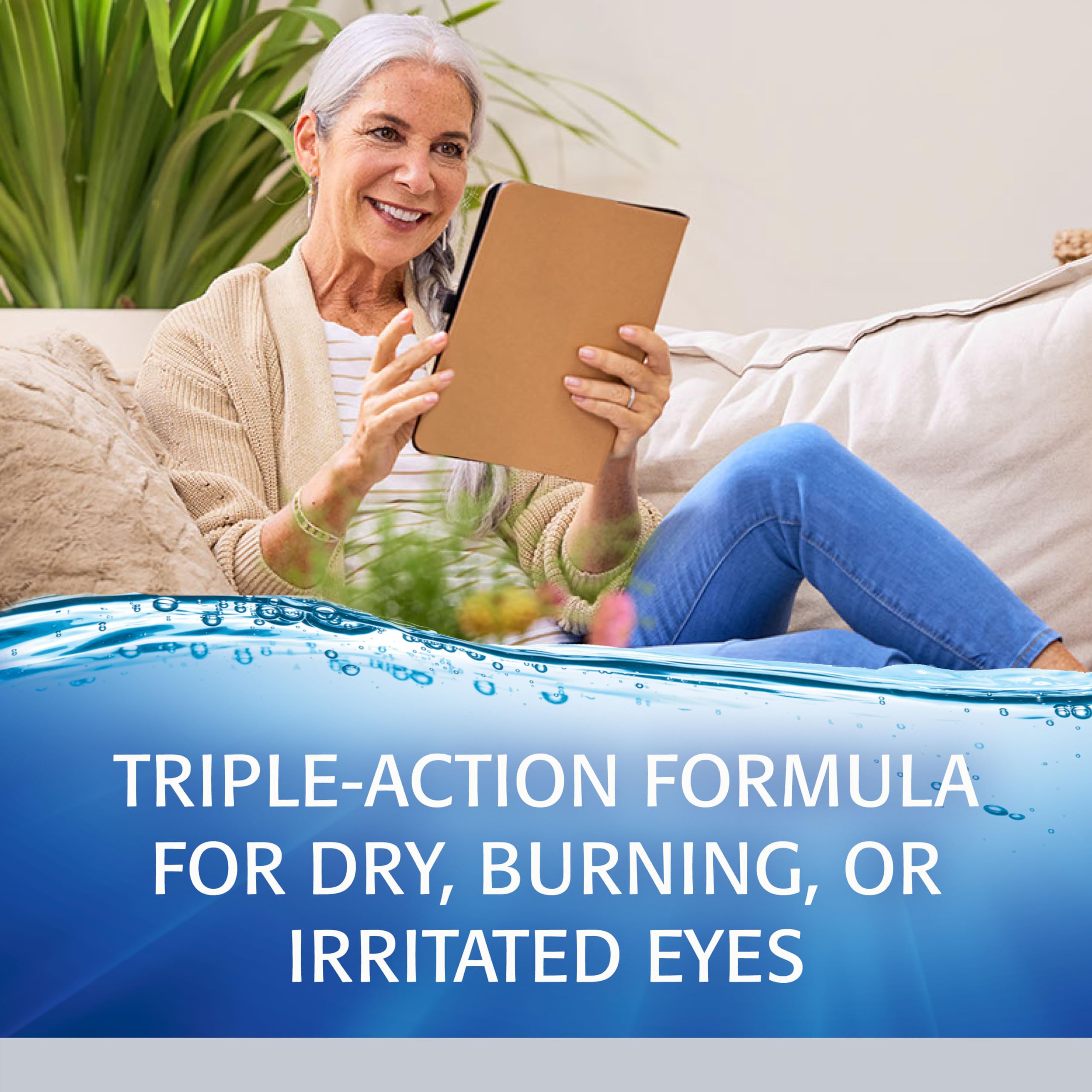 Refresh Optive packaging-in-hand conveys sterile, trusted triple-action relief options.