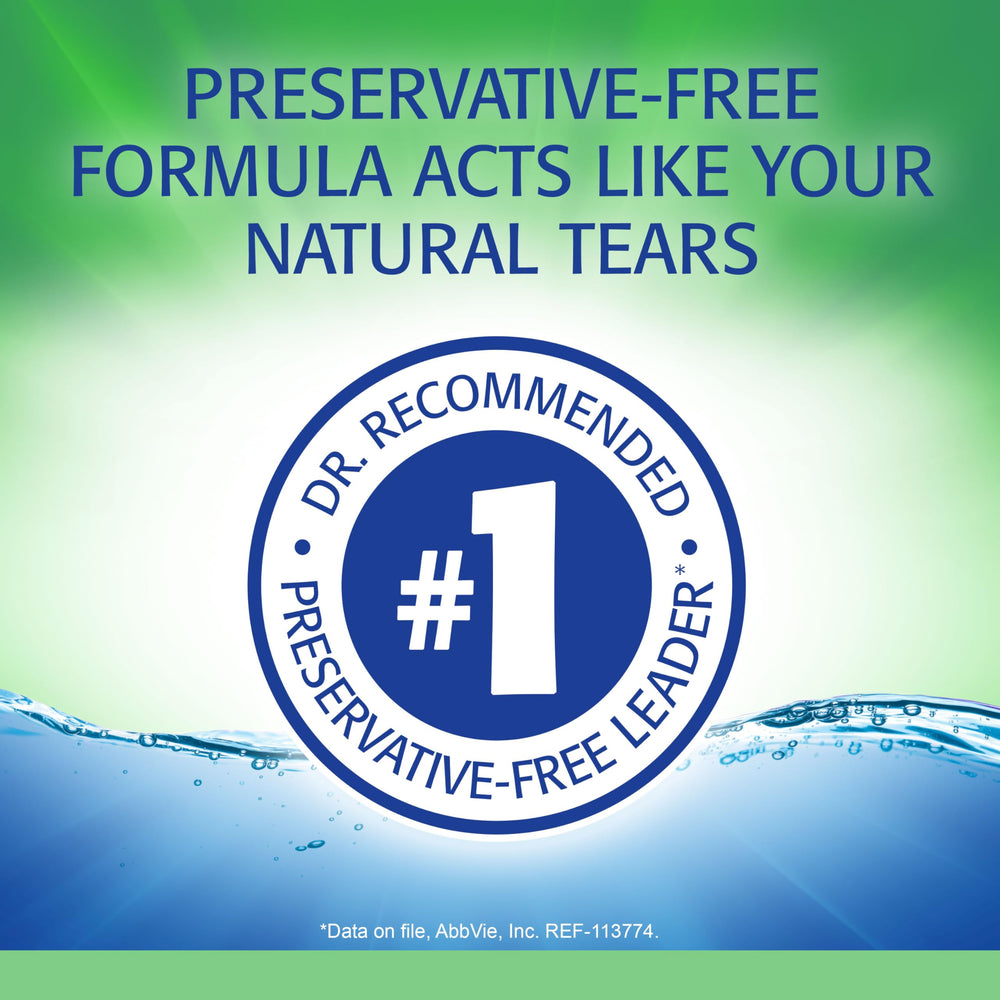 Refresh Plus single-use vial close-up showing sterile design for dry eye relief.