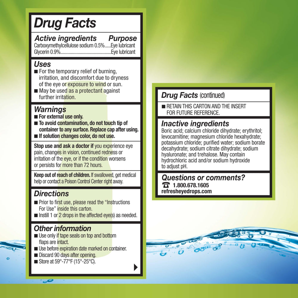 Refresh Relieva PF Xtra preservative-free label indicating sensitive-eye compatibility.