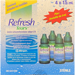 Refresh Tears bottle label close-up highlights gentle lubrication for eyes.