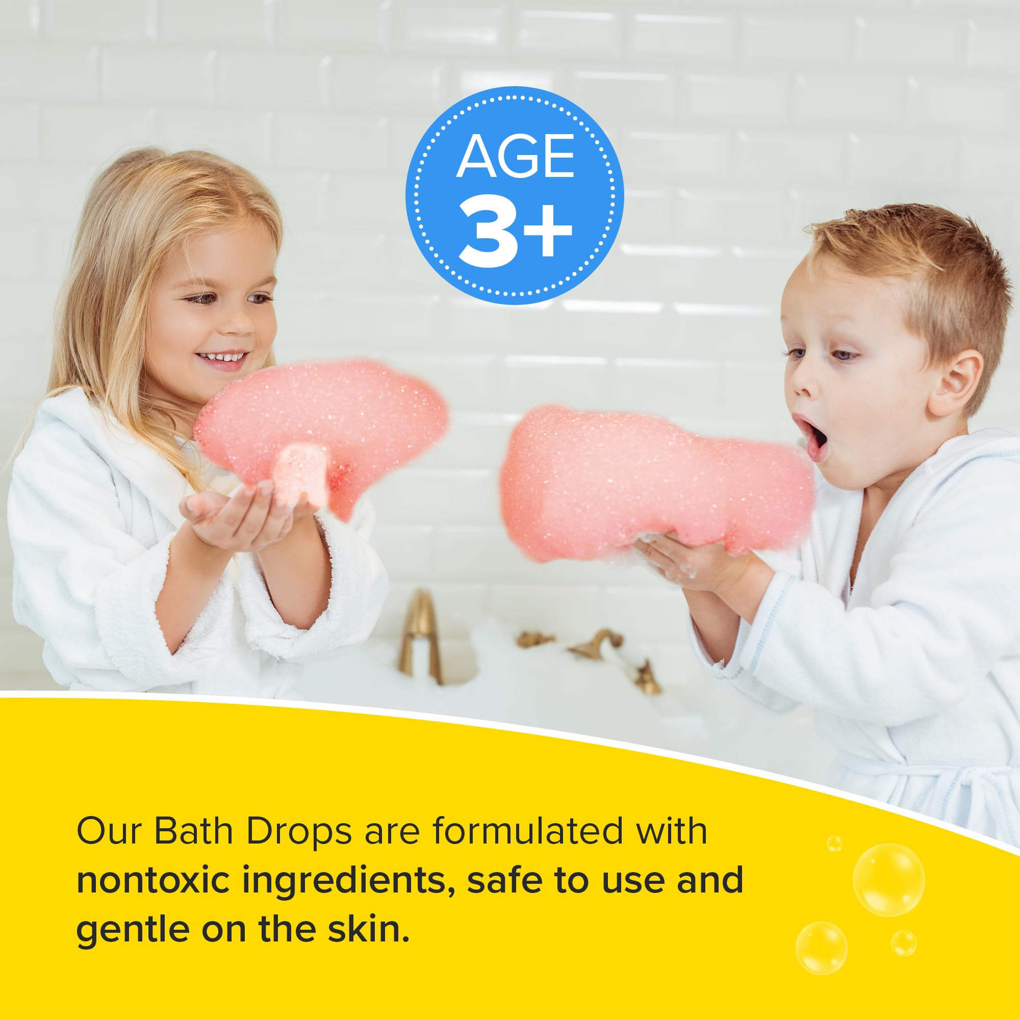 Regal Games yellow bath tablet adds sunny hues to bath water for playful learning.