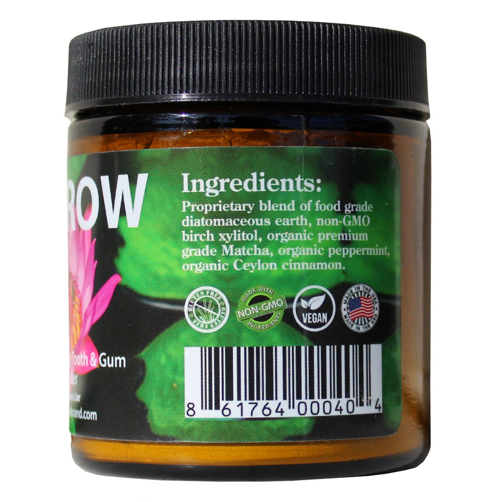 Ingredients: diatomaceous earth, non-GMO birch xylitol, organic matcha, peppermint, cinnamon