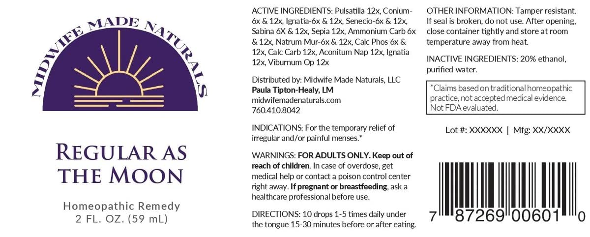Regular as The Moon product label with ingredients
