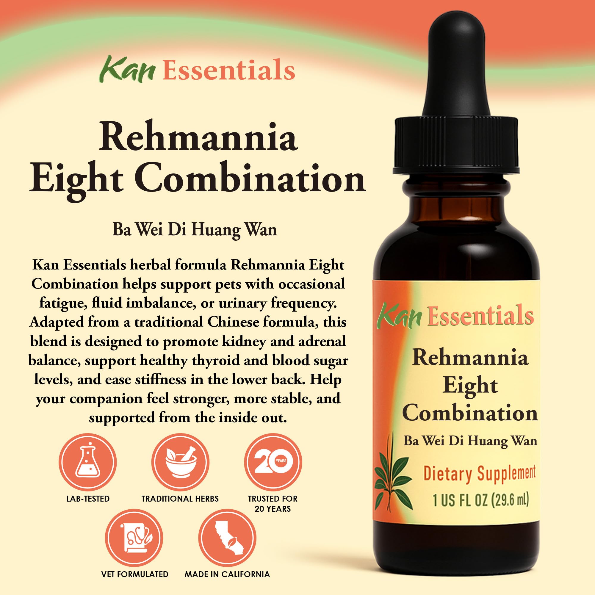 Ingredients list for Rehmannia Eight blend including astragalus and ginseng