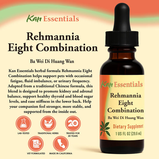 Ingredients list for Rehmannia Eight blend including astragalus and ginseng