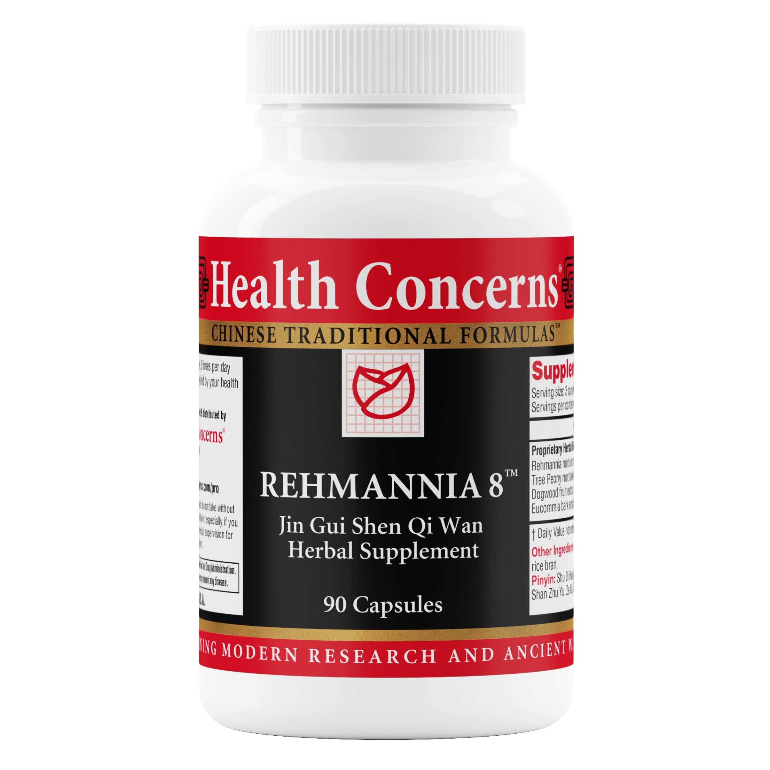 Front view of Health Concerns Rehmannia 8 bottle with 90 capsules