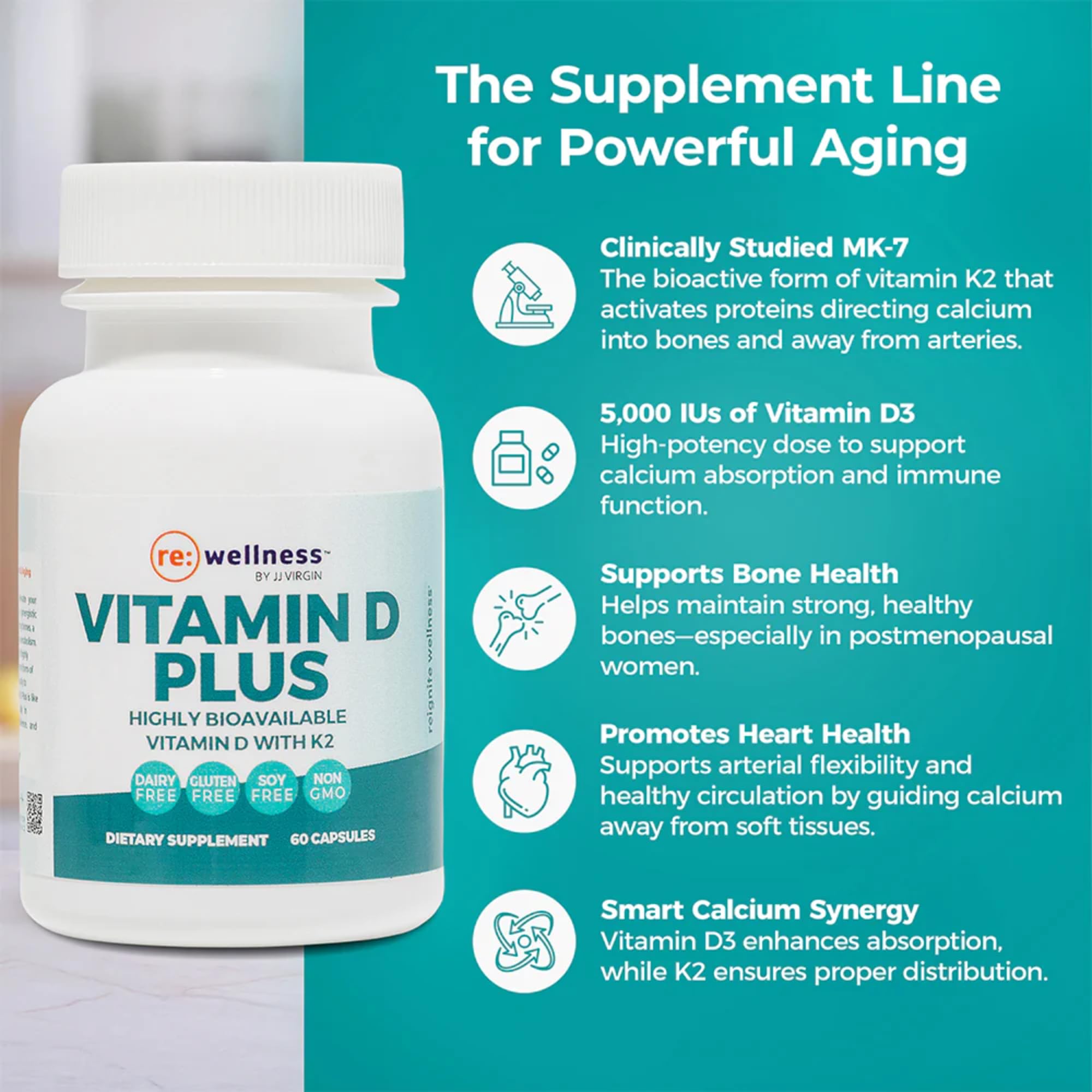 Vitamin D3 and K2 formulation for immune, bone, and heart health