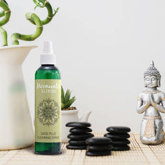 Reiki-charged Sage Spray label and crystals