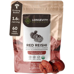 Hero image of Longevity Botanicals Organic Reishi Mushroom Extract Powder in a jar
