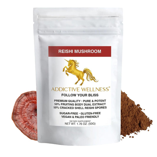 Reishi mushroom extract powder + spores, 50/50 blend, wood-grown Ganoderma, 50g