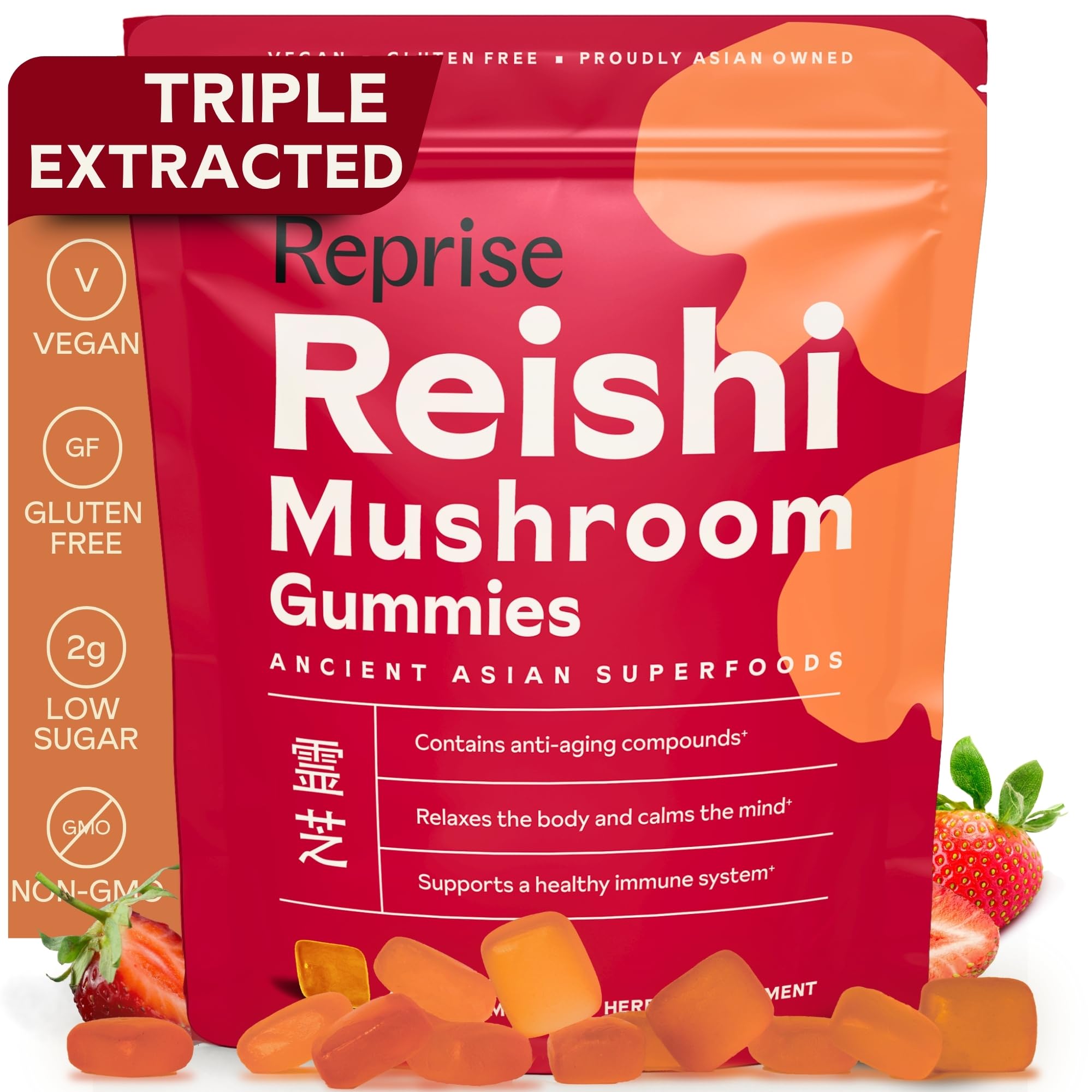 Reishi Mushroom Gummies bottle label – strawberry flavor