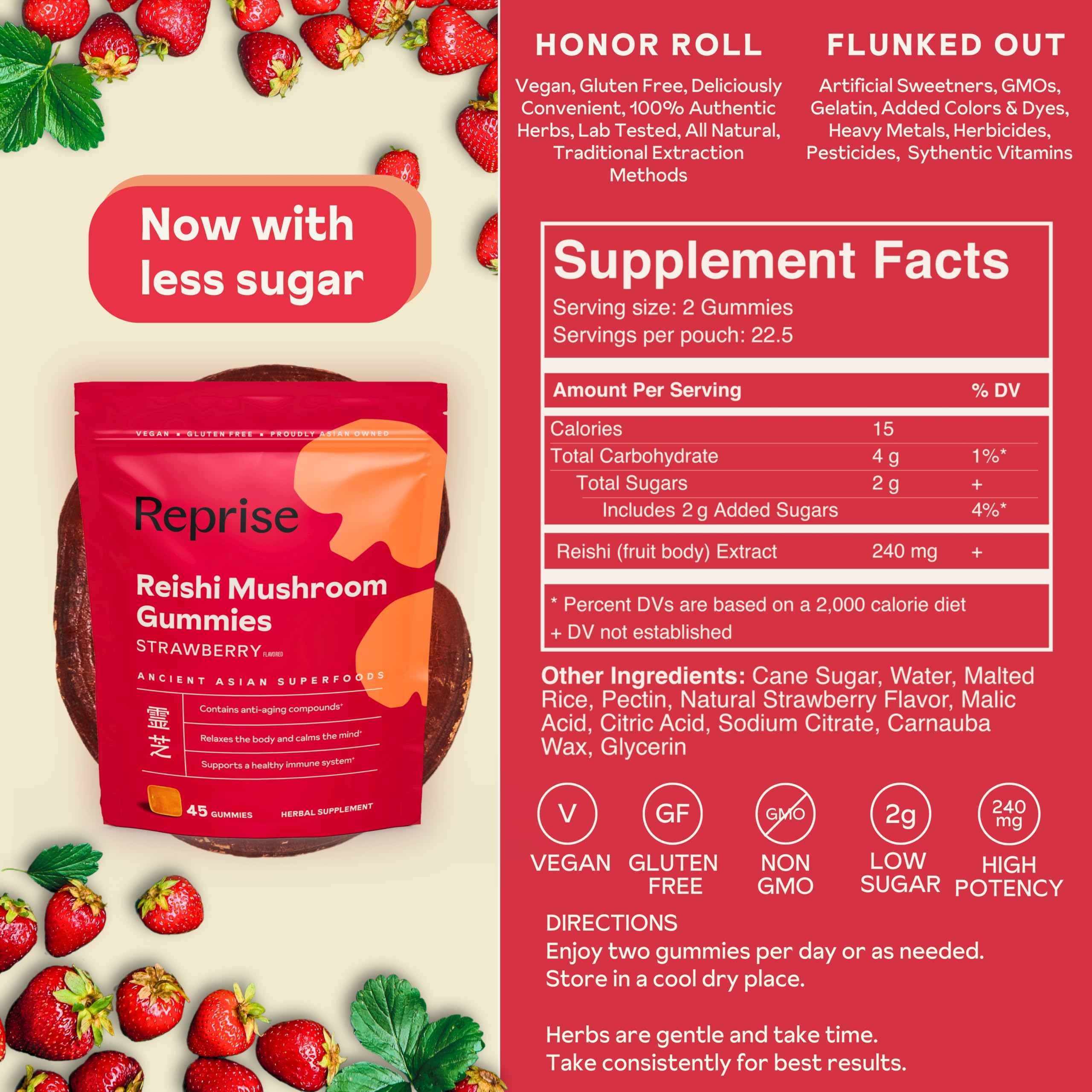 Serving size and 240 mg reishi extract information on package
