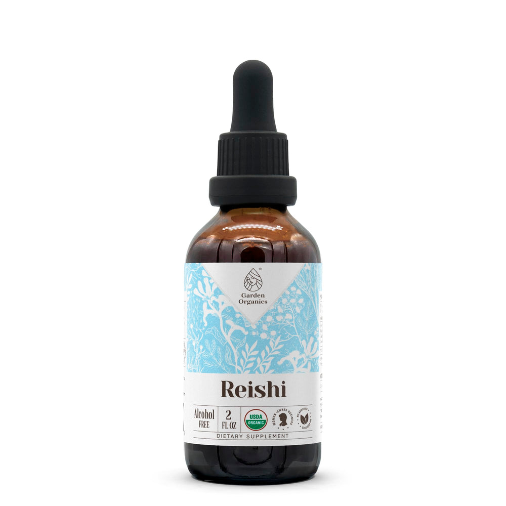 Reishi Organic Alcohol-Free Extract bottle label showing USDA Organic certification