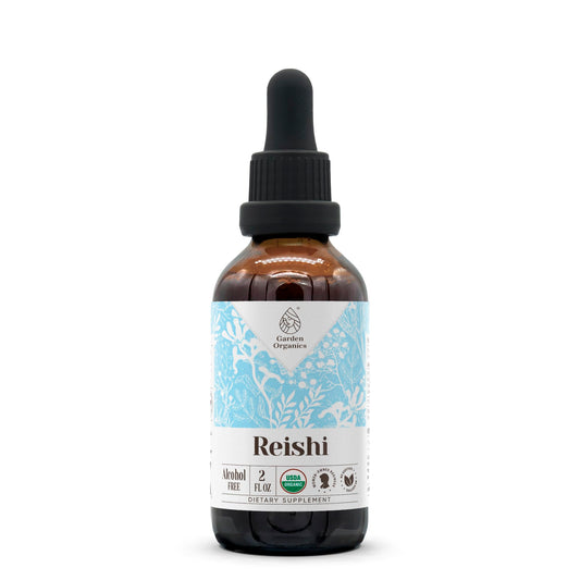 Reishi Organic Alcohol-Free Extract bottle label showing USDA Organic certification