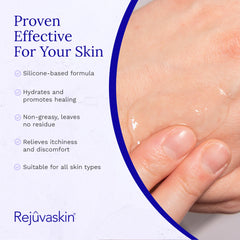 RejuvaSil application scene over a scar highlights gentle use and texture improvement