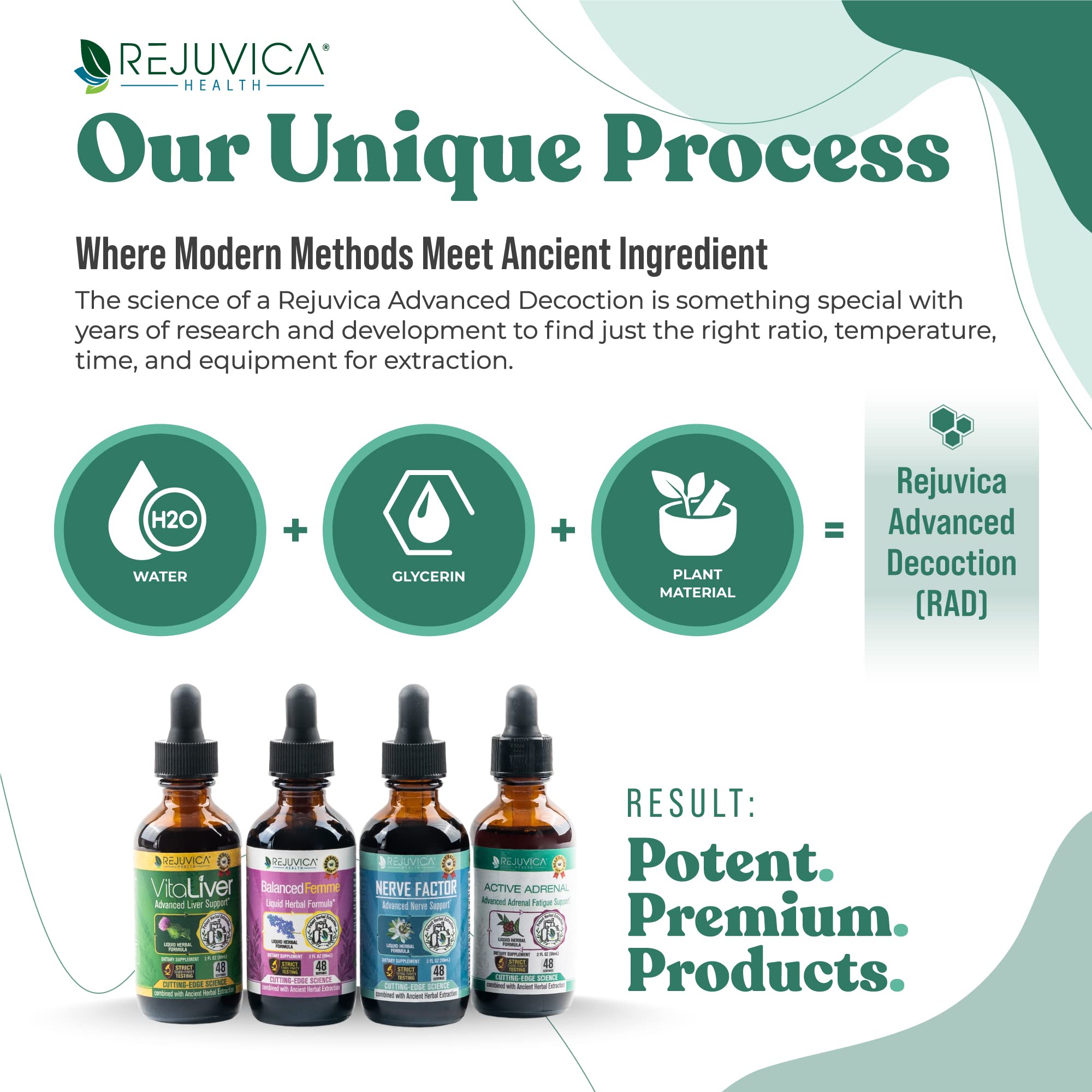 Rejuvica Health Active Adrenal bottle pour captures easy dosing on busy mornings