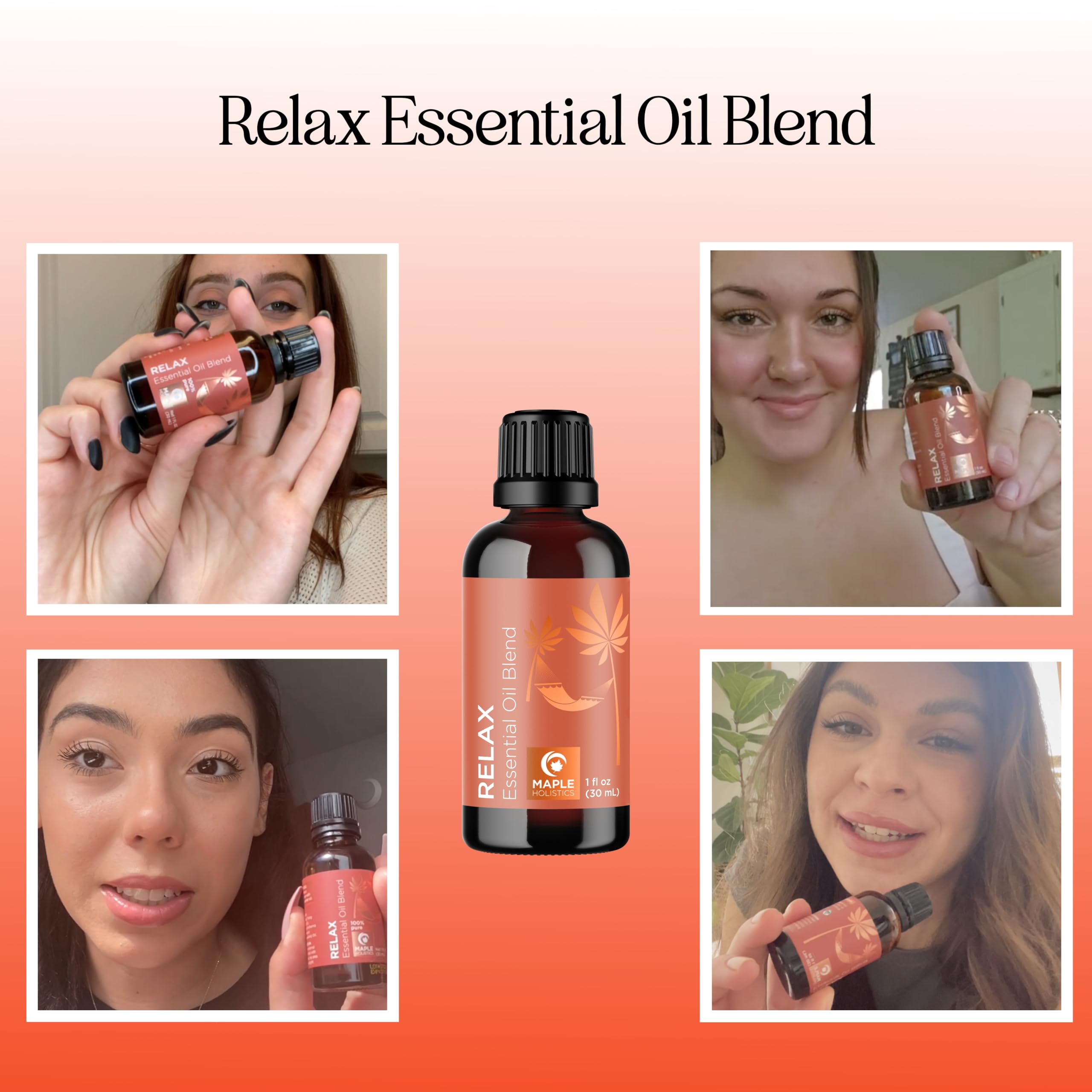 Close-up of Relaxing Oil Blend diffuser bottle