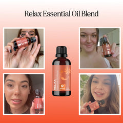 Close-up of Relaxing Oil Blend diffuser bottle