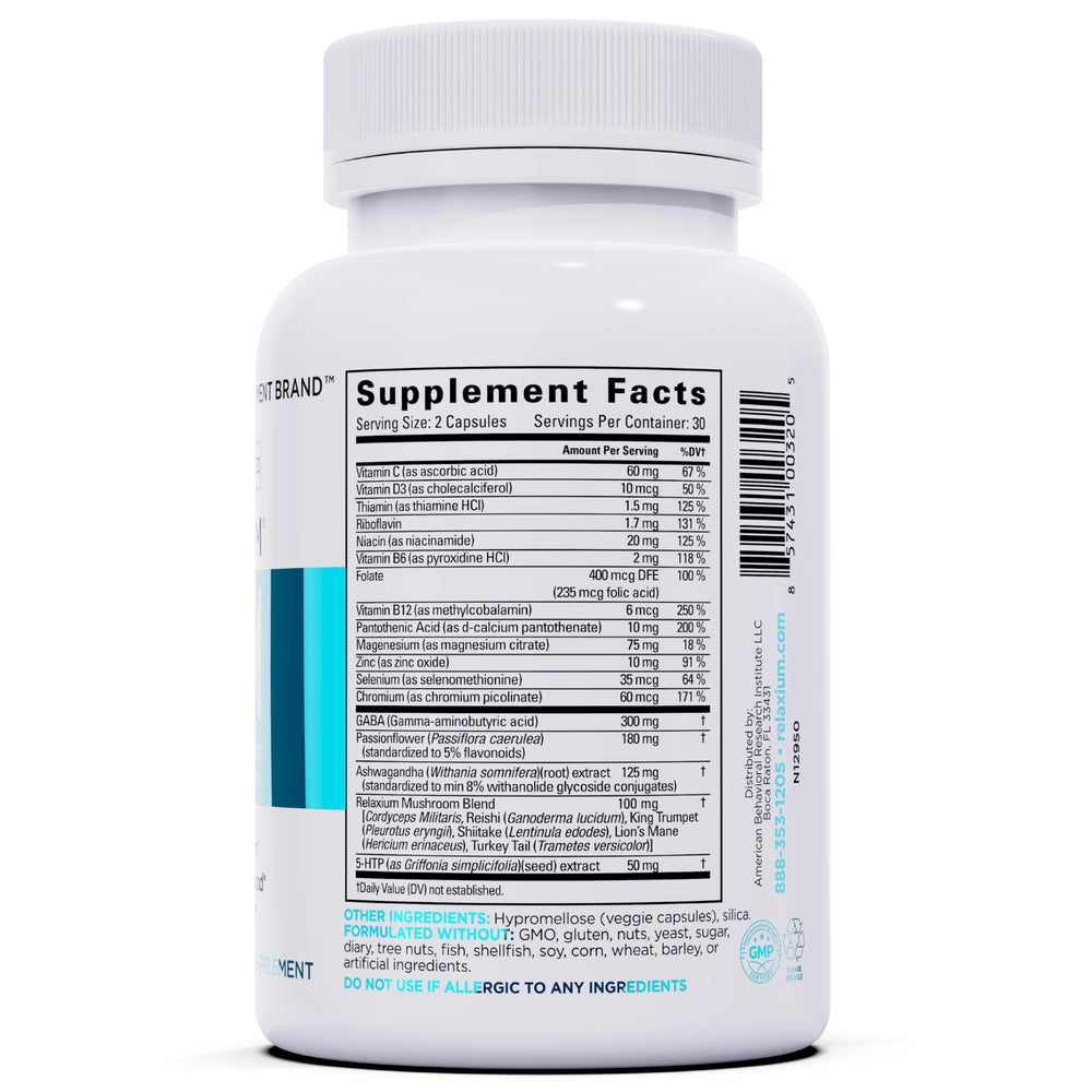 Relaxium Calm ingredients showing Ashwagandha, 5-HTP and GABA