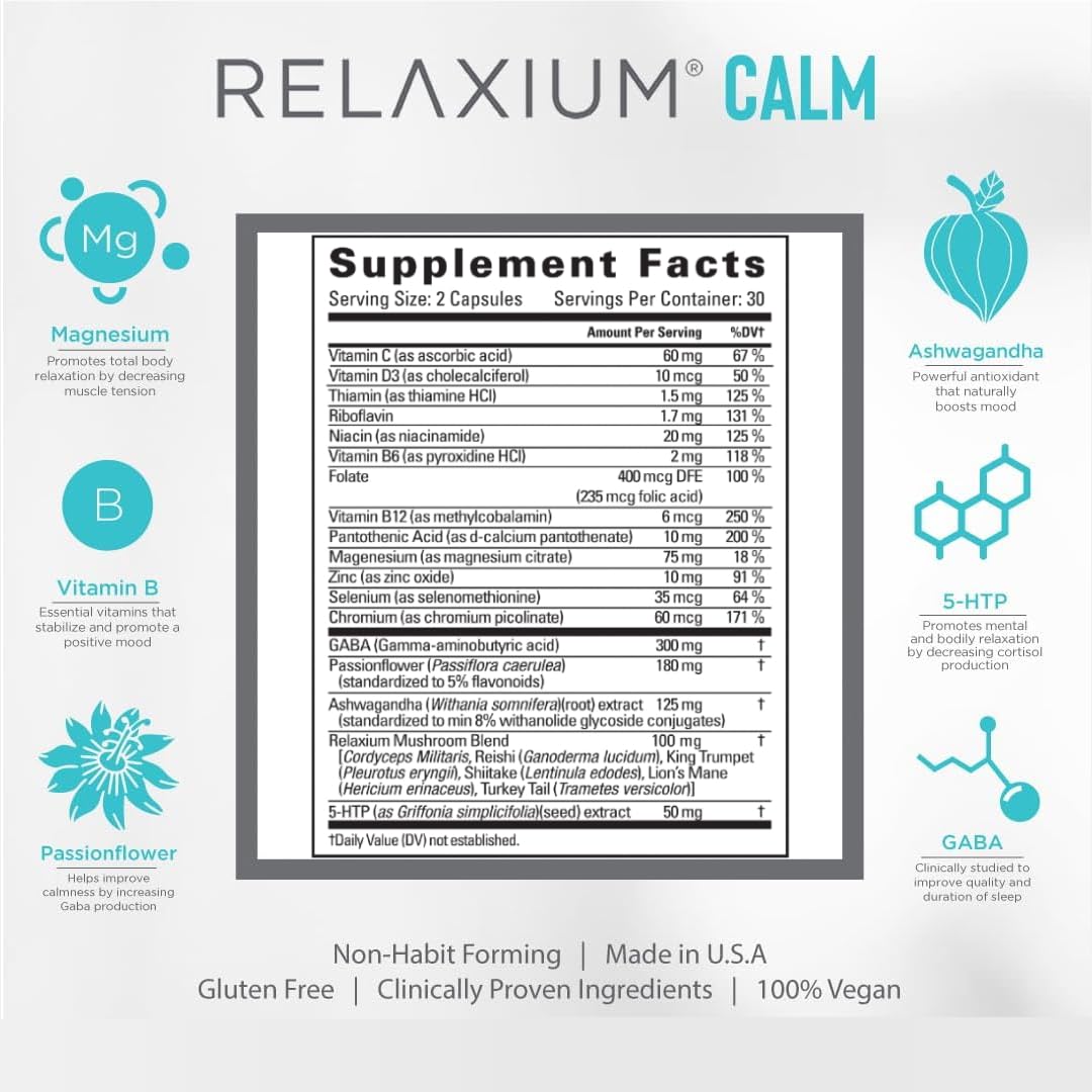Relaxium Calm bottle for daily use with 60 capsules