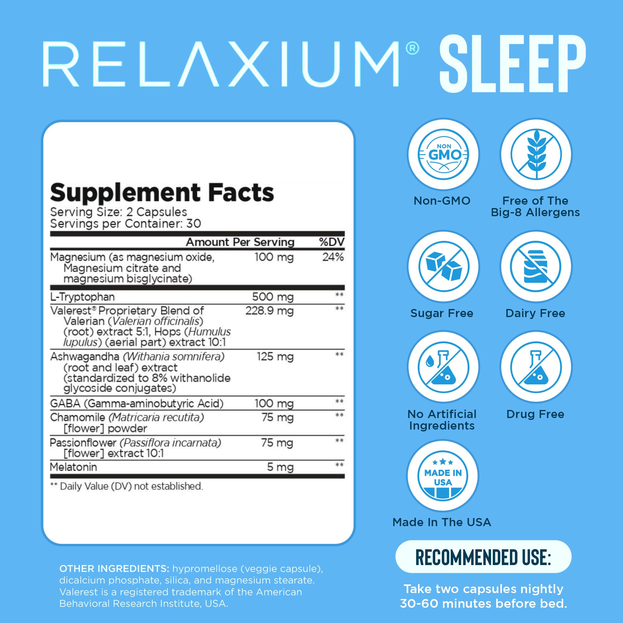 Benefits graphic showing Relaxium Sleep Aid advantages