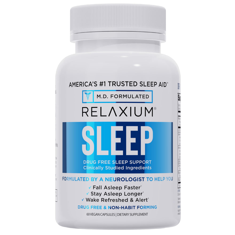 Relaxium Sleep Aid bottle with 60 vegan capsules