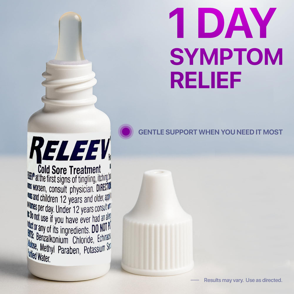 Releev compact-tube on-the-go scene communicates portability and quick relief.