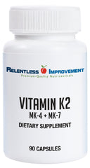 Bottle of Relentless Improvement Vitamin K2 MK4 and MK7 with 90 Vegi-Capsules