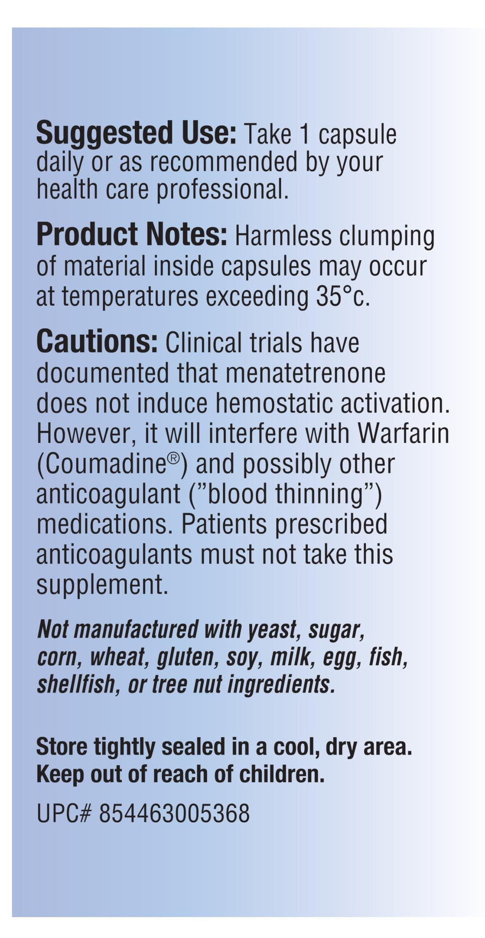 Vegi-Capsules packaging showing MK-4 and MK-7 ingredients