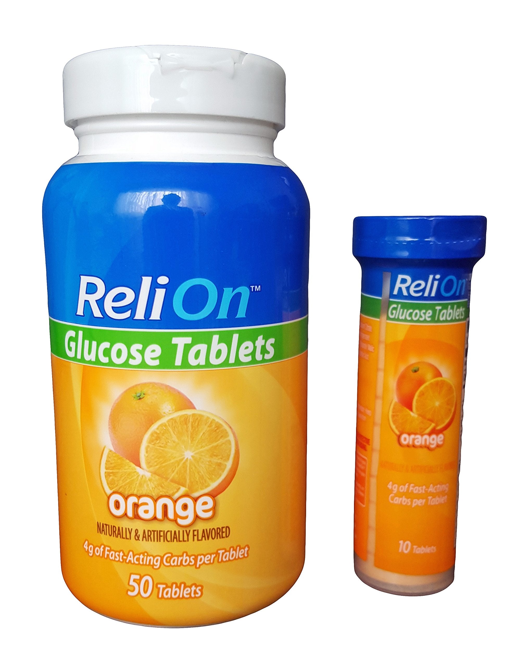 ReliOn Glucose bottle with 50 tablets and On-The-Go Tube (Orange)