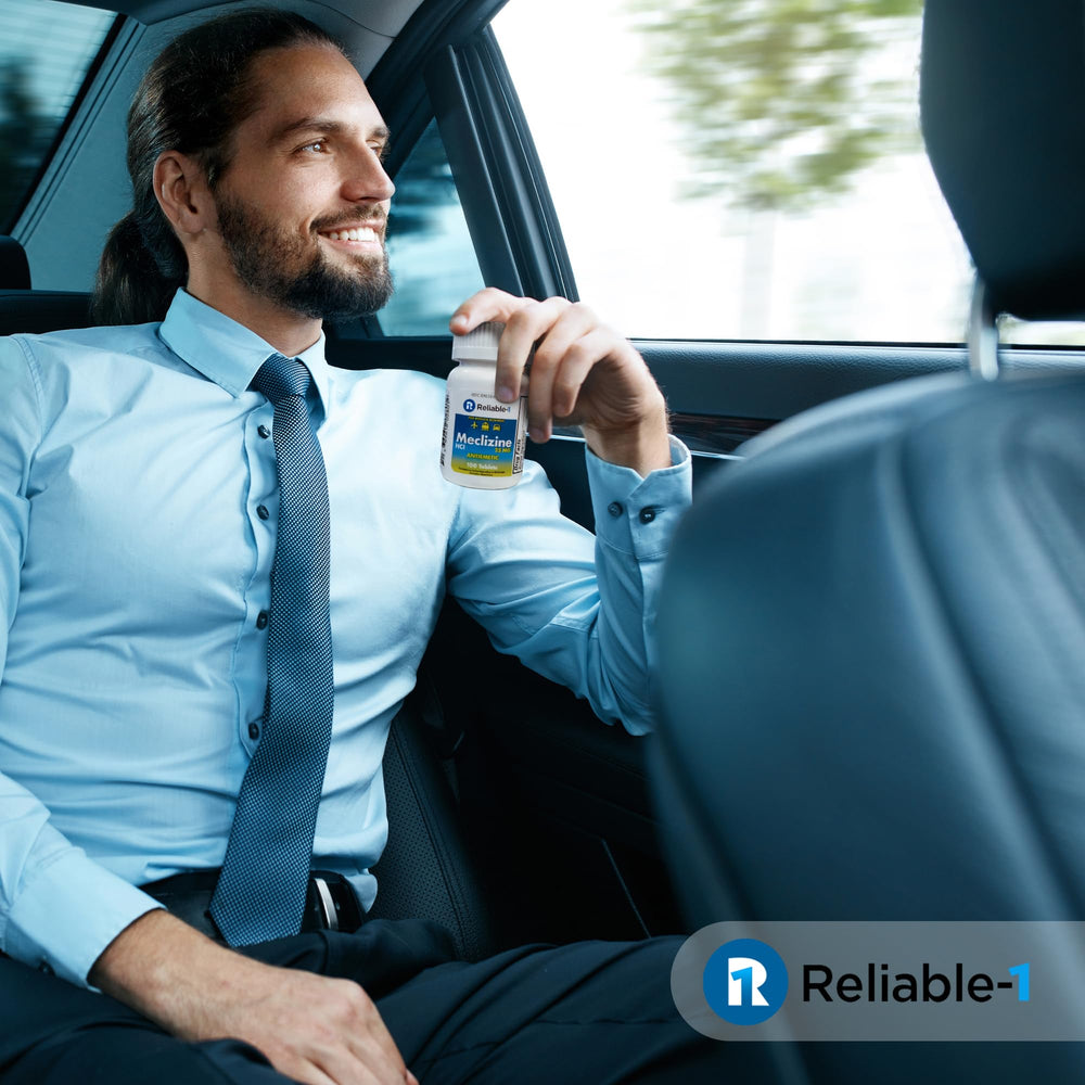 Reliable-1 Laboratories meclizine raspberry chewable tablets showcase travel-friendly flavor.