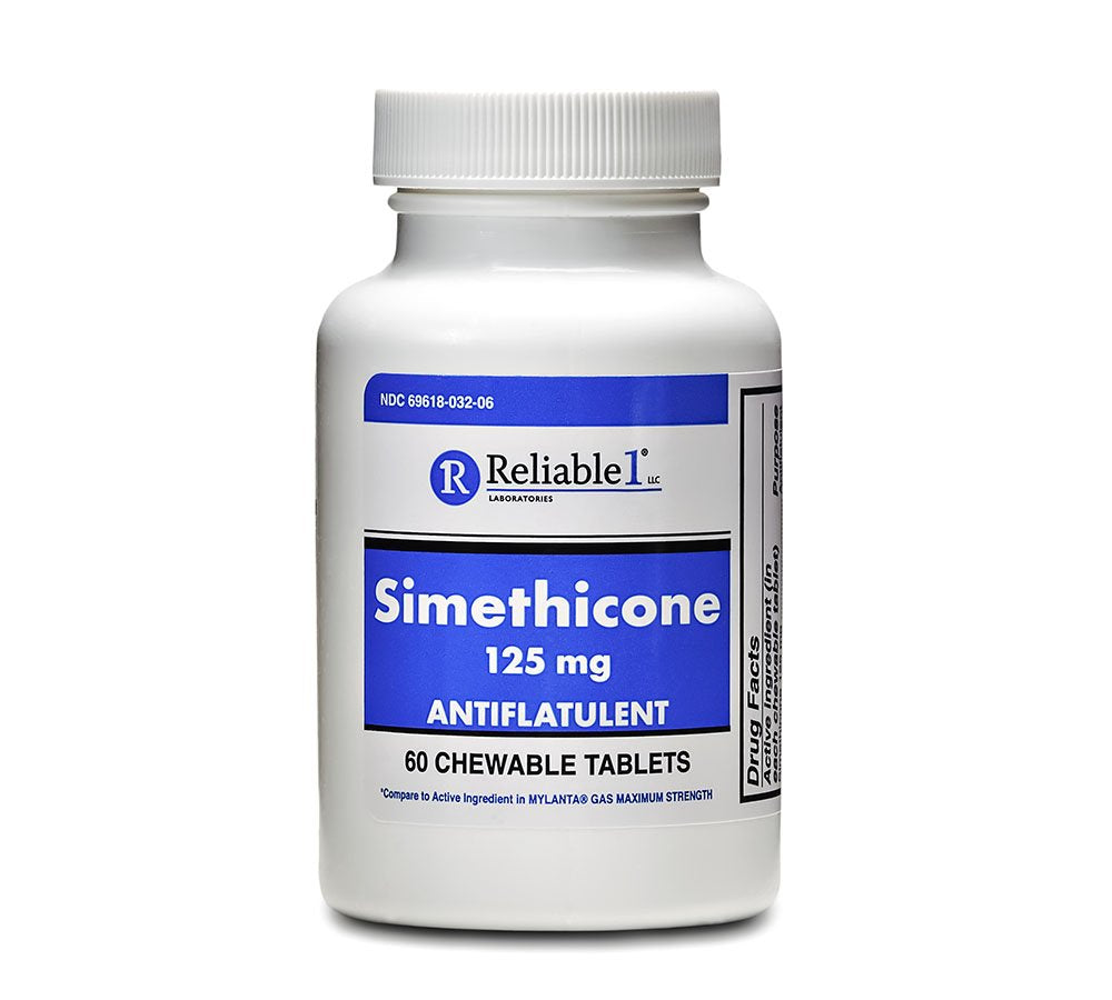 Reliable-1 Simethicone 125mg chewables bottle front for fast gas relief